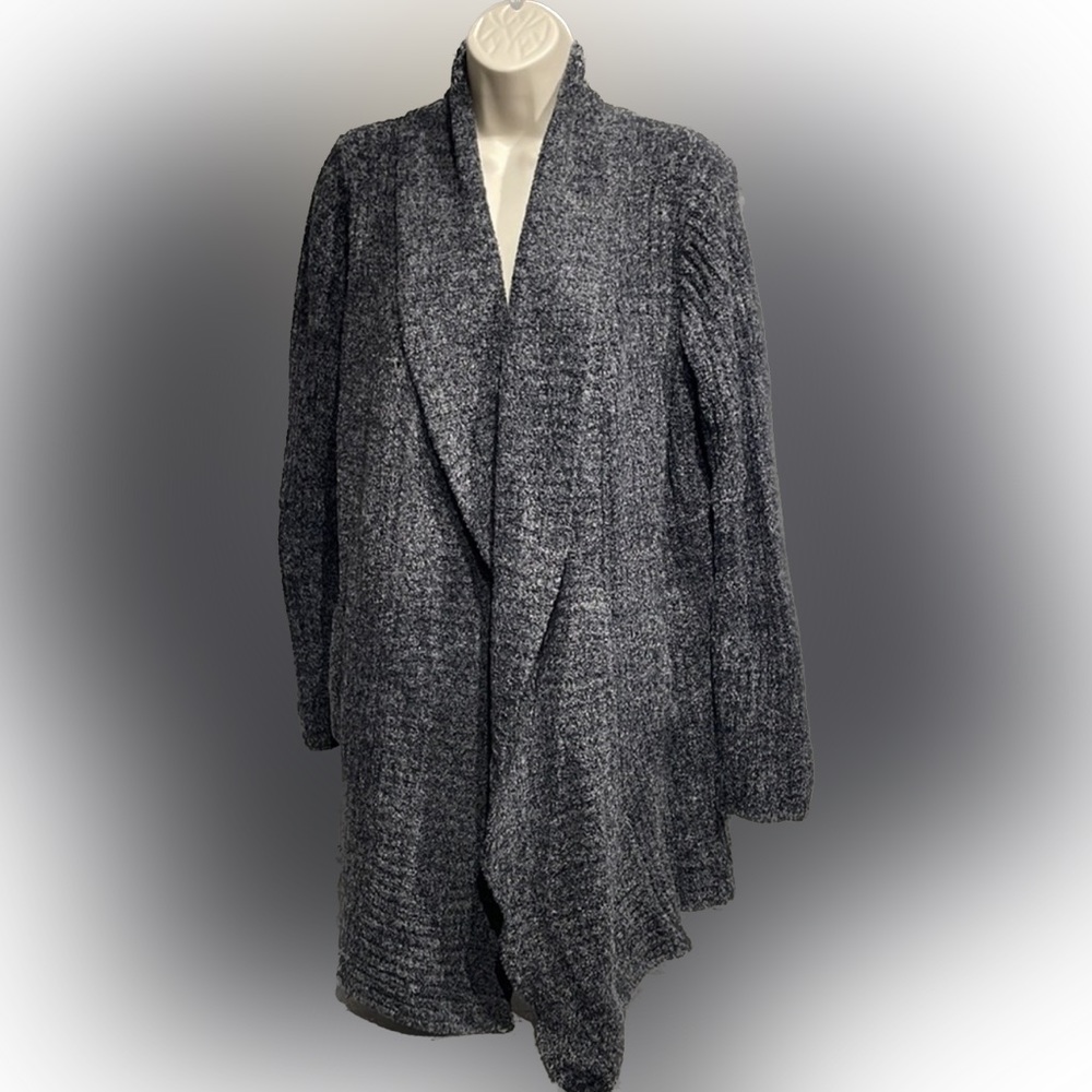 Barefoot Dreams L charcoal gray ribbed drape front with pockets